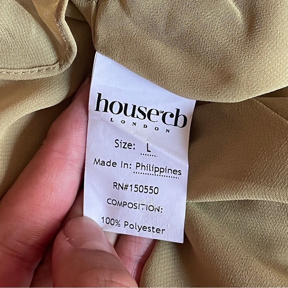 House of CB- PIXIE Olive Ruffle Maxi Dress Size Large Green V Neck Summer - Picture 15 of 15